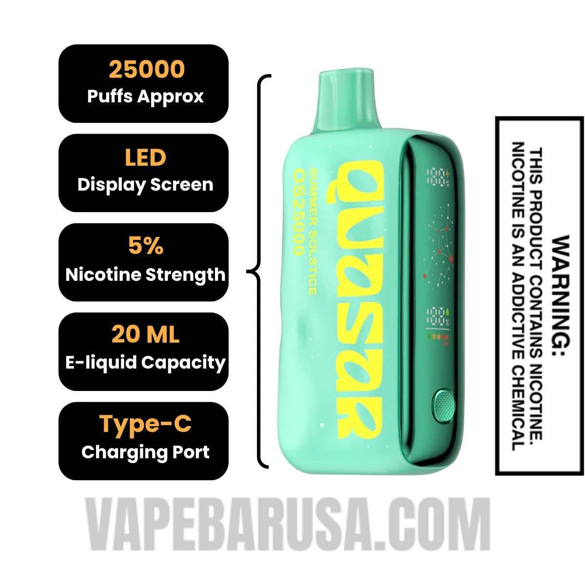 Summer Solstice Lost Mary Quasar OS25000 Disposable Vape Specifications