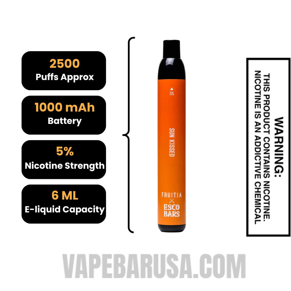 Sun Kissed Esco Bars 2500 Puffs Disposable Vape Specifications