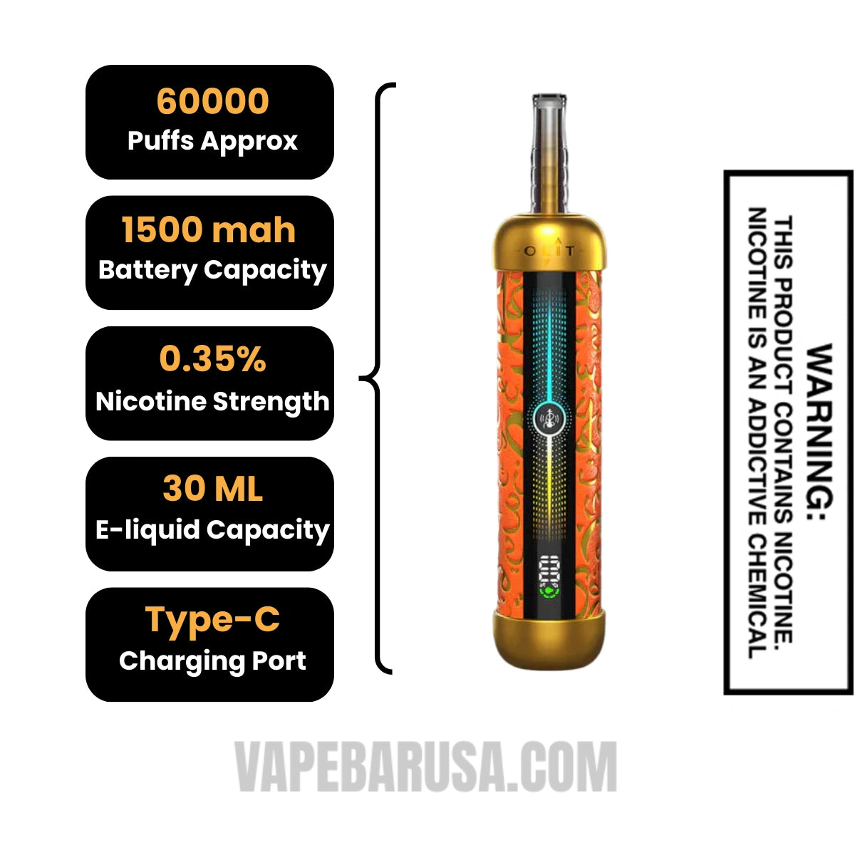 Sweet Passionfruit OLIT Hookalit Pro 60K Disposable Vape Specifications