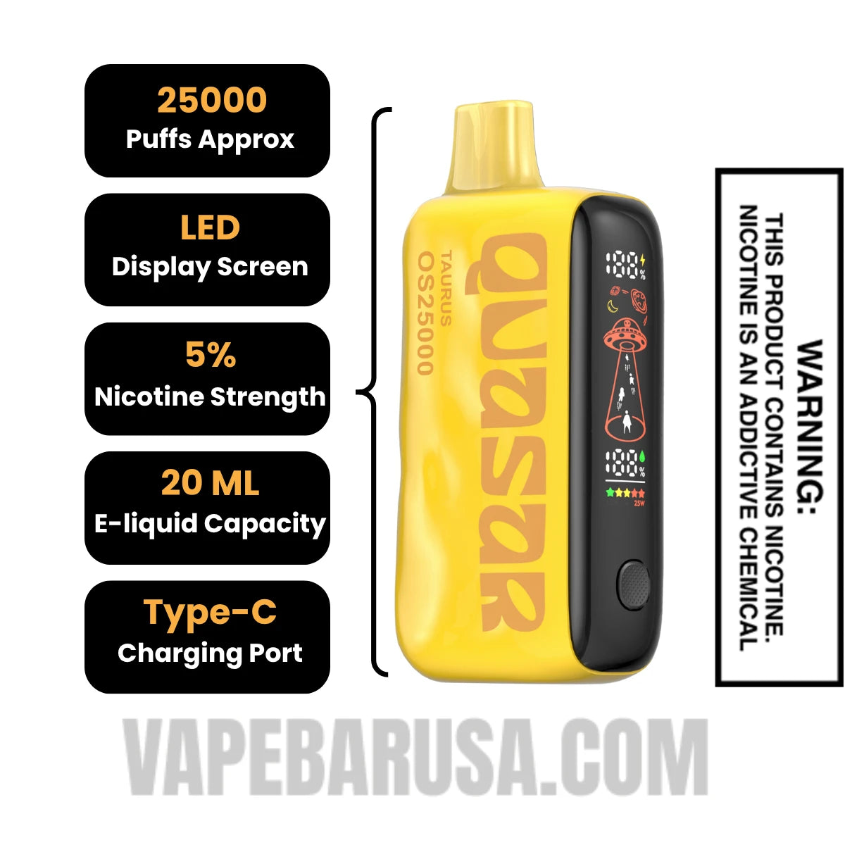Taurus Lost Mary Quasar OS25000 Disposable Vape Specifications