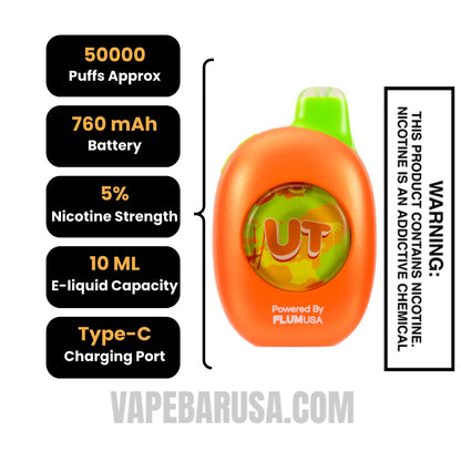 Thai Mango/Juice Peach Flum UT Bar 50K Disposable Vape Specifications