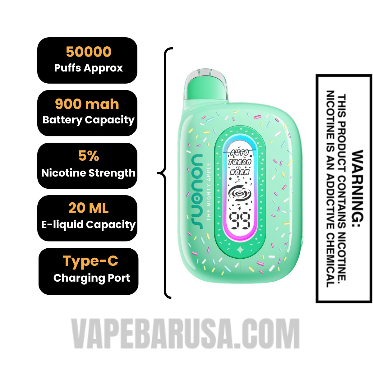 The Mighty Apple Suonon Donete 50k Disposable Vape Specifications