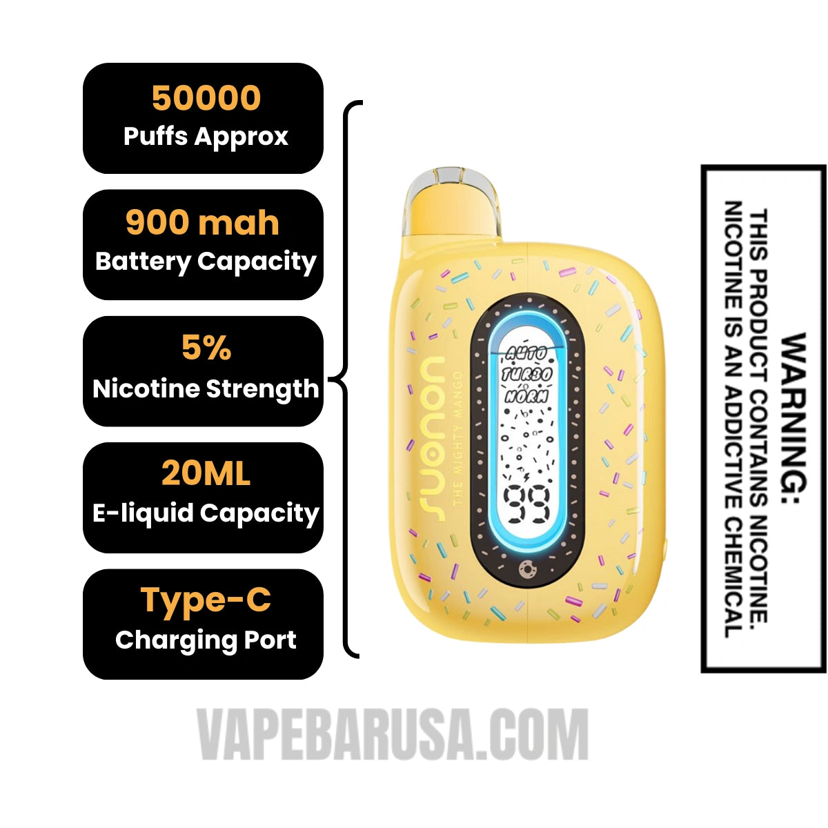 The Mighty Mango Suonon Donete 50k Disposable Vape Specifications