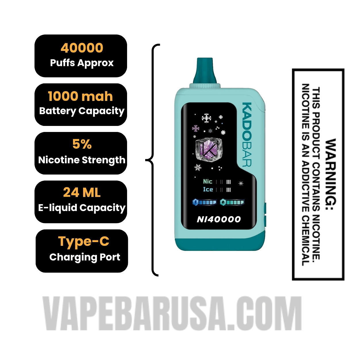 The Real Miami Mint Kado Bar NI40000 Ice-Nic Disposable Vape  Specifications
