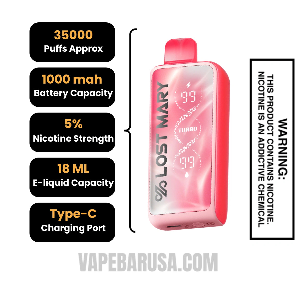 Tigers Blood Lost Mary MT35000 Disposable Vape Specifactions