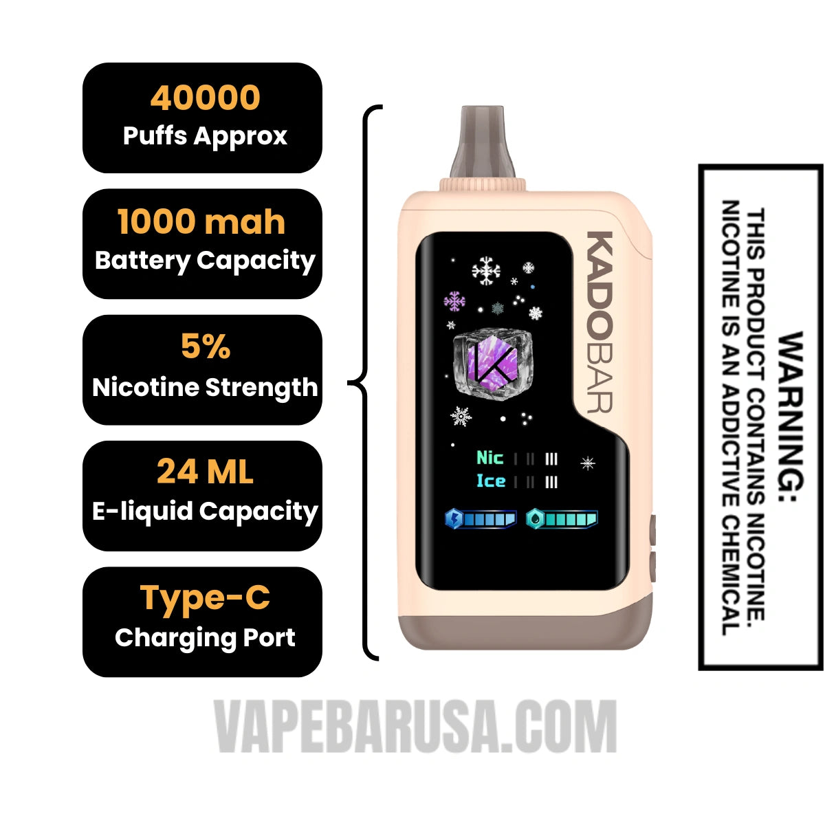 Tiramisu Kado Bar NI40K Ice-Nic Control Disposable Vape Specifications