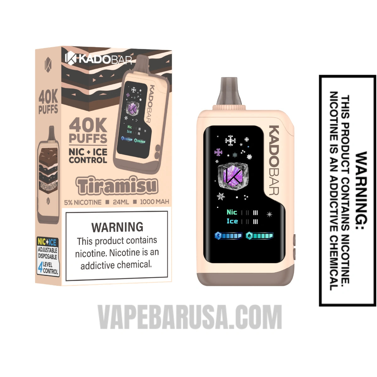 Tiramisu Kado Bar NI40K Ice-Nic Control Disposable Vape With Package Box