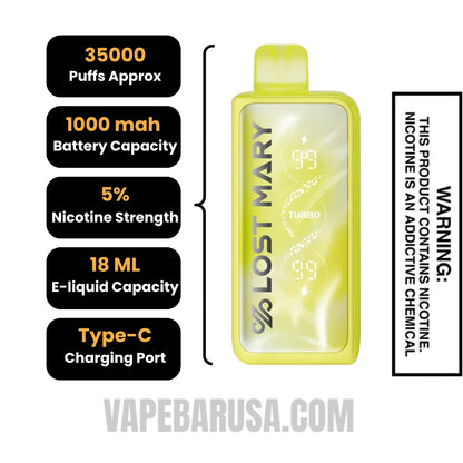 Toasted Banana Lost Mary MT35000 Turbo Disposable Vape specifications