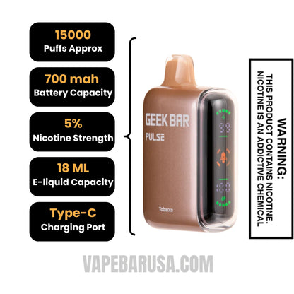Tobacco Geek Bar Pulse Disposable Vape Specifications