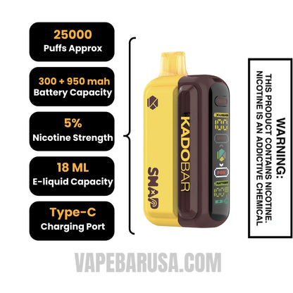Tobacco Kado Bar Snap 25K Disposable Vape Kit Specifications