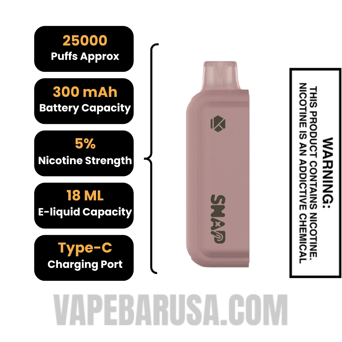 Tobacco Kado Bar Snap 25K Disposable Vape Pod with Specifications