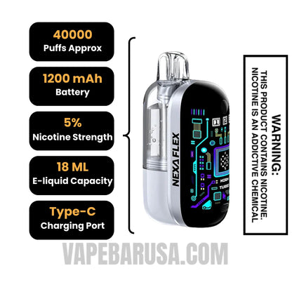 Tobacco Nexa Flex 40K Disposable Vape Specifications