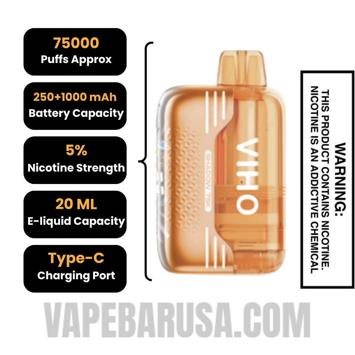 Tobacco VIHO Shadow 75K Vape Kit Specifications