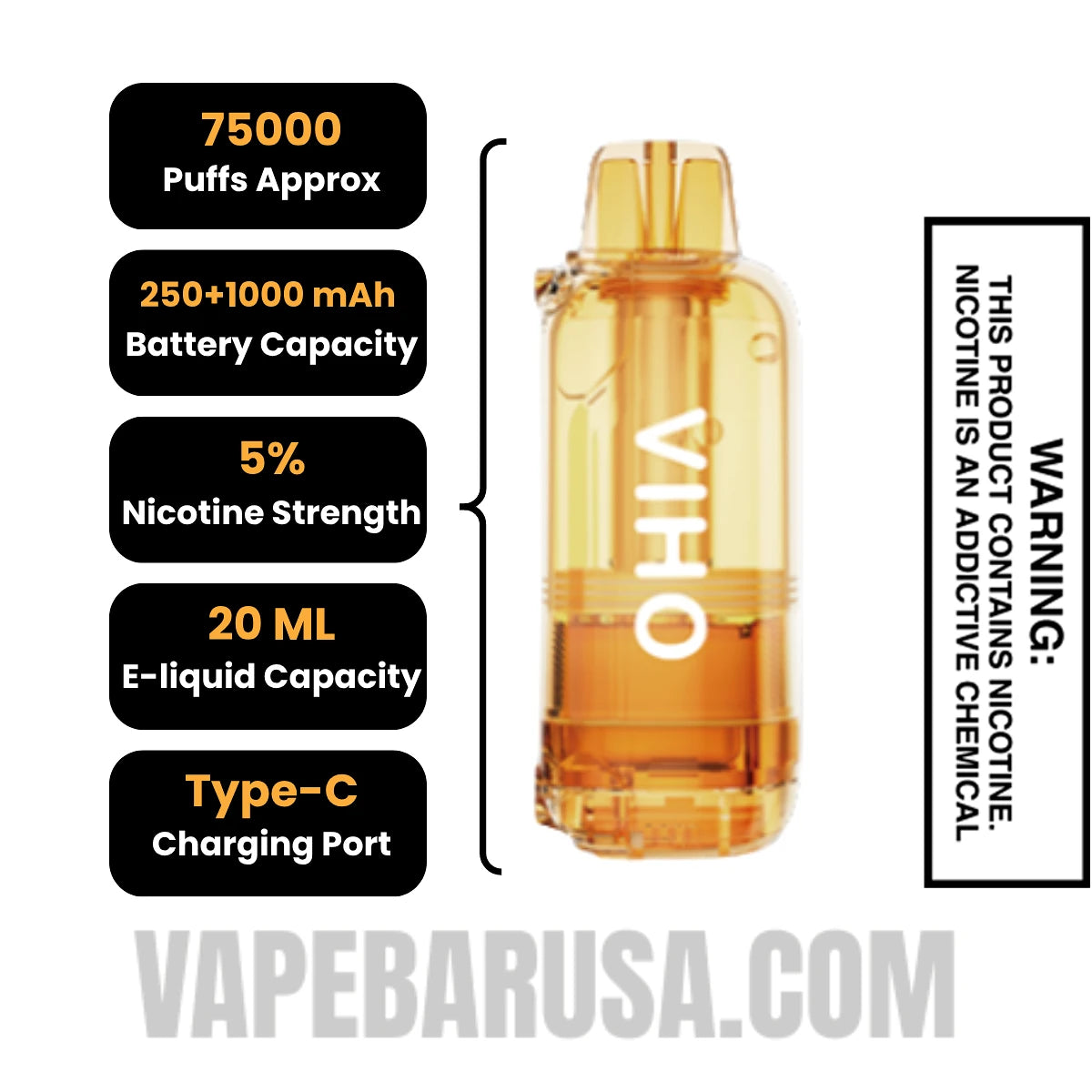 Tobacco VIHO Shadow 75K Vape Pod Specifications
