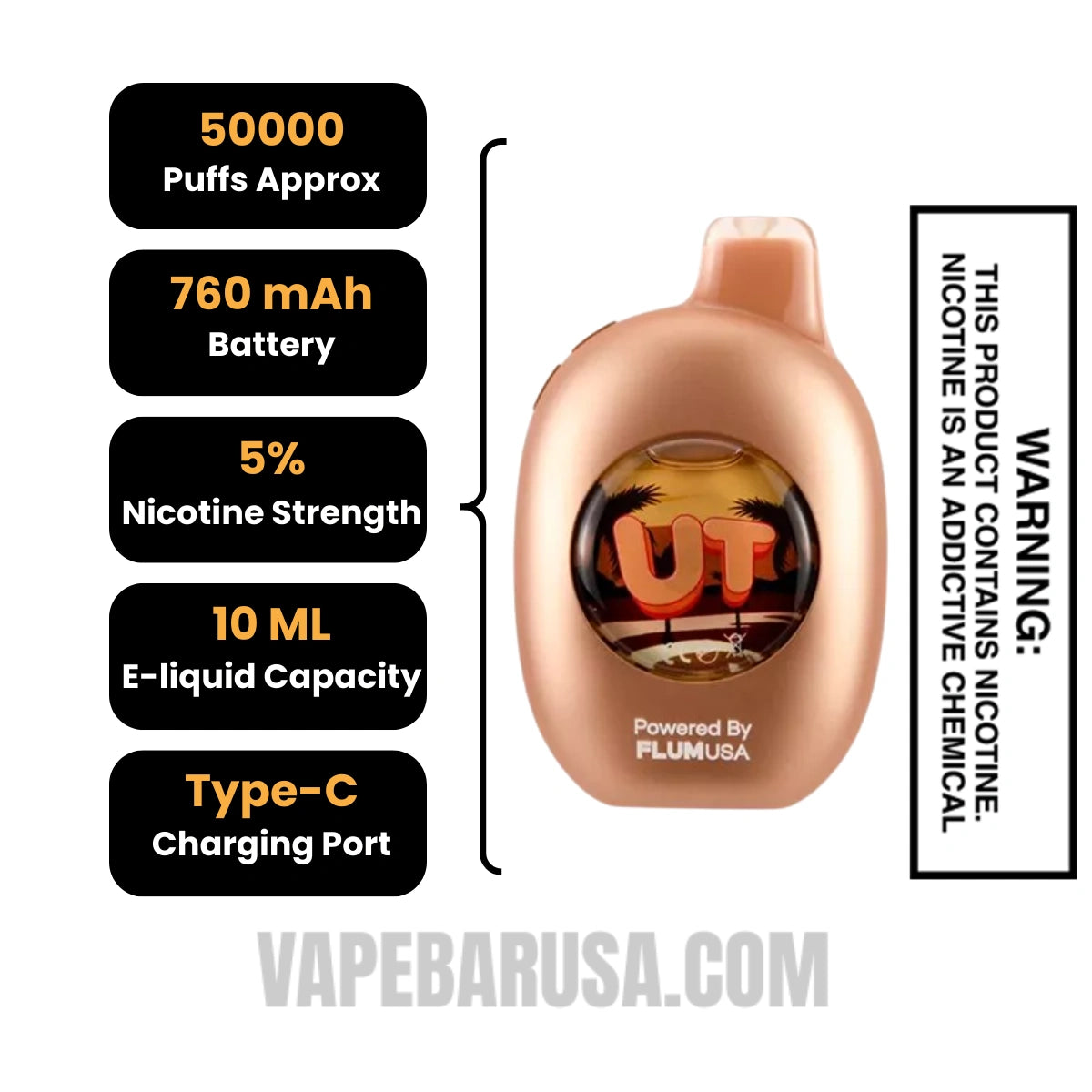 Tobacco/Gold Tobacco Flum UT Bar 50K Disposable Vape Specifications