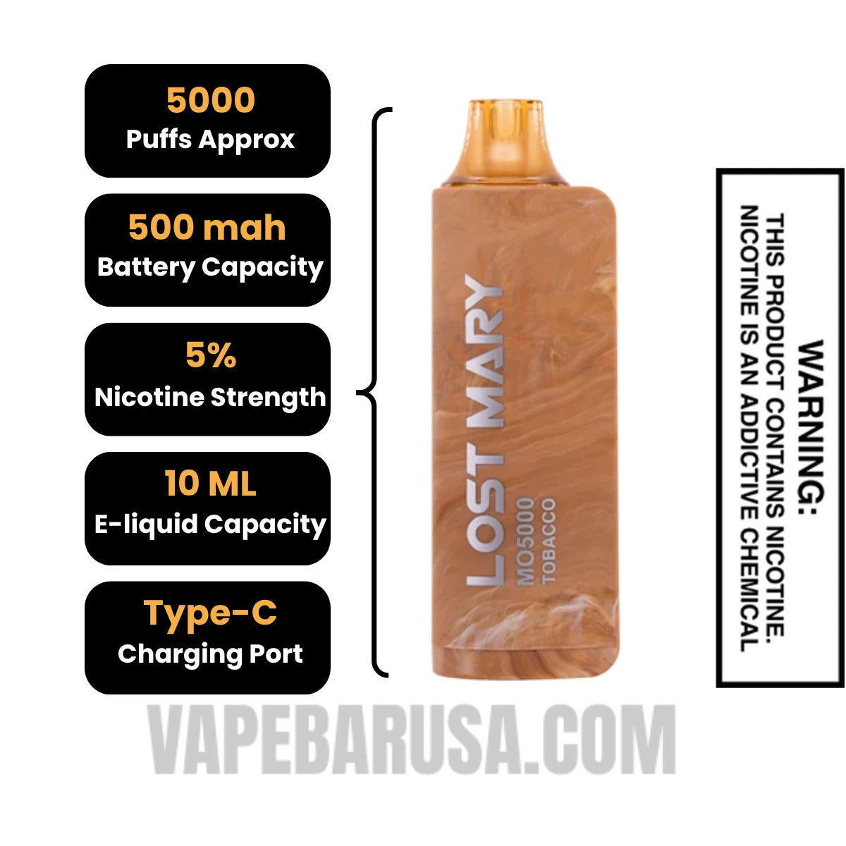 Tobacco Lost Mary MO5000 Disposable Vape Specifications
