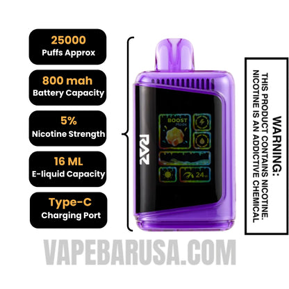 Triple Berry RAZ LTX 25K Gush Edition Vape Specifcations