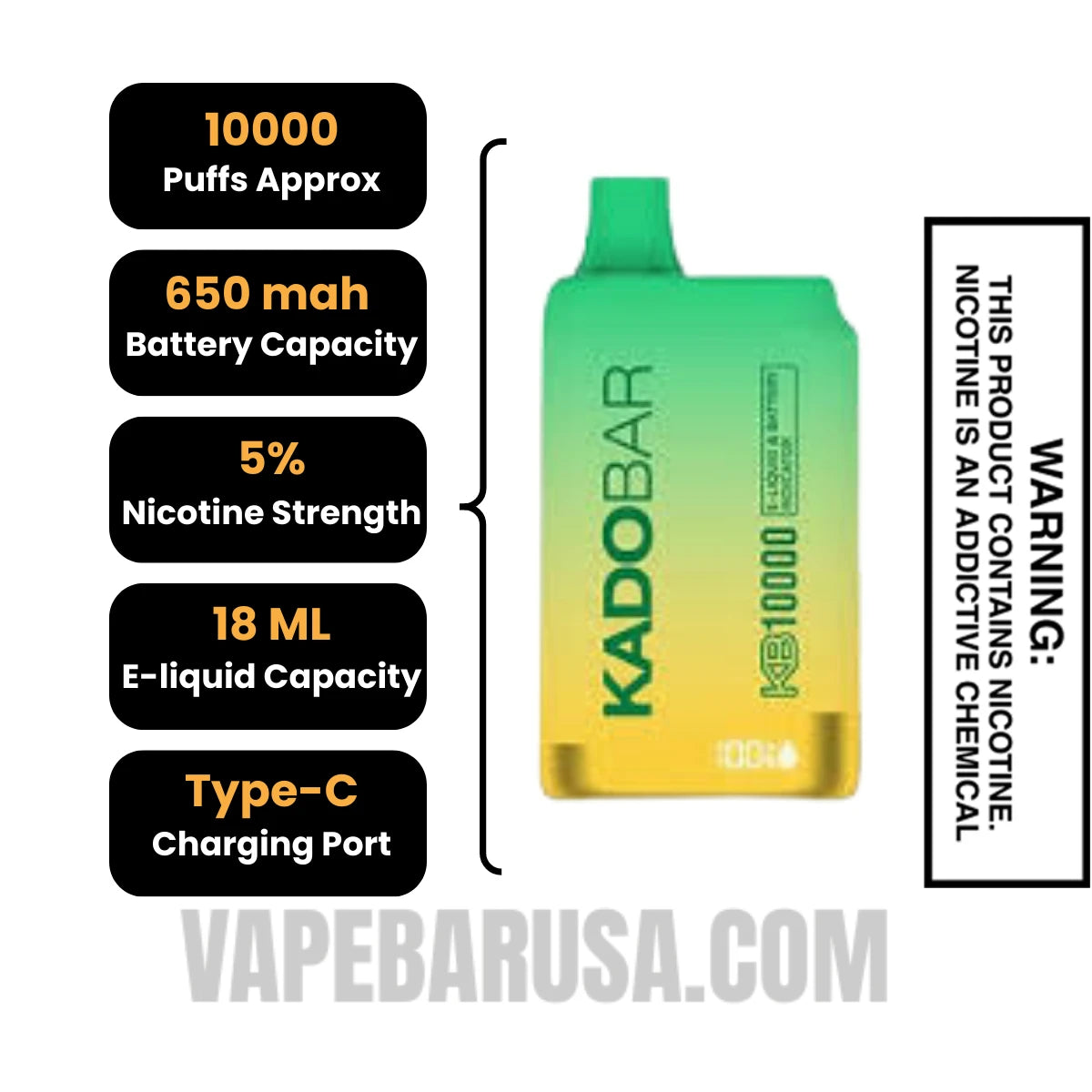 Triple Mangoes Kado Bar KB10000 Disposable Vape Specifications 
