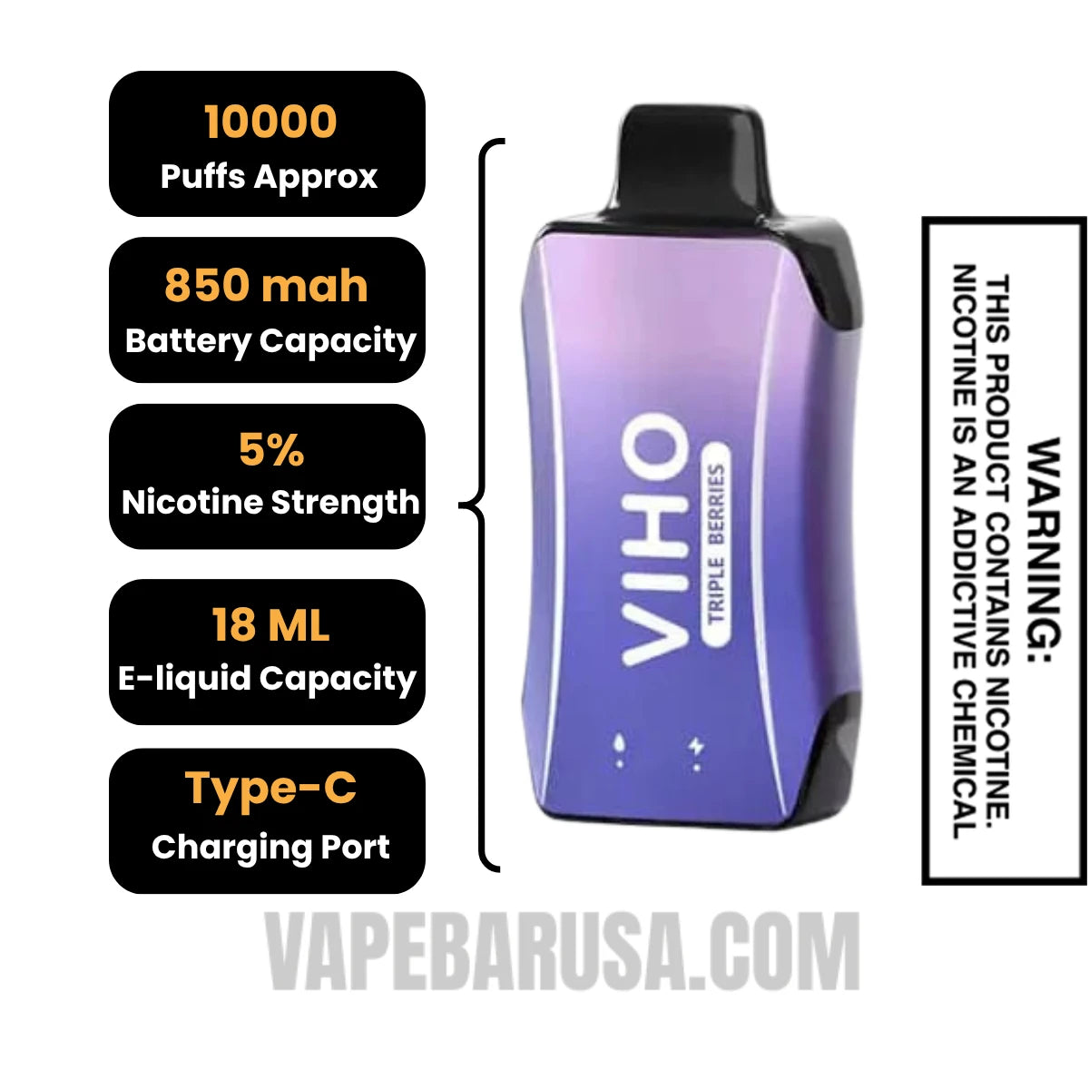 Triple Berries VIHO Turbo Vape 10000 Puffs Specifications