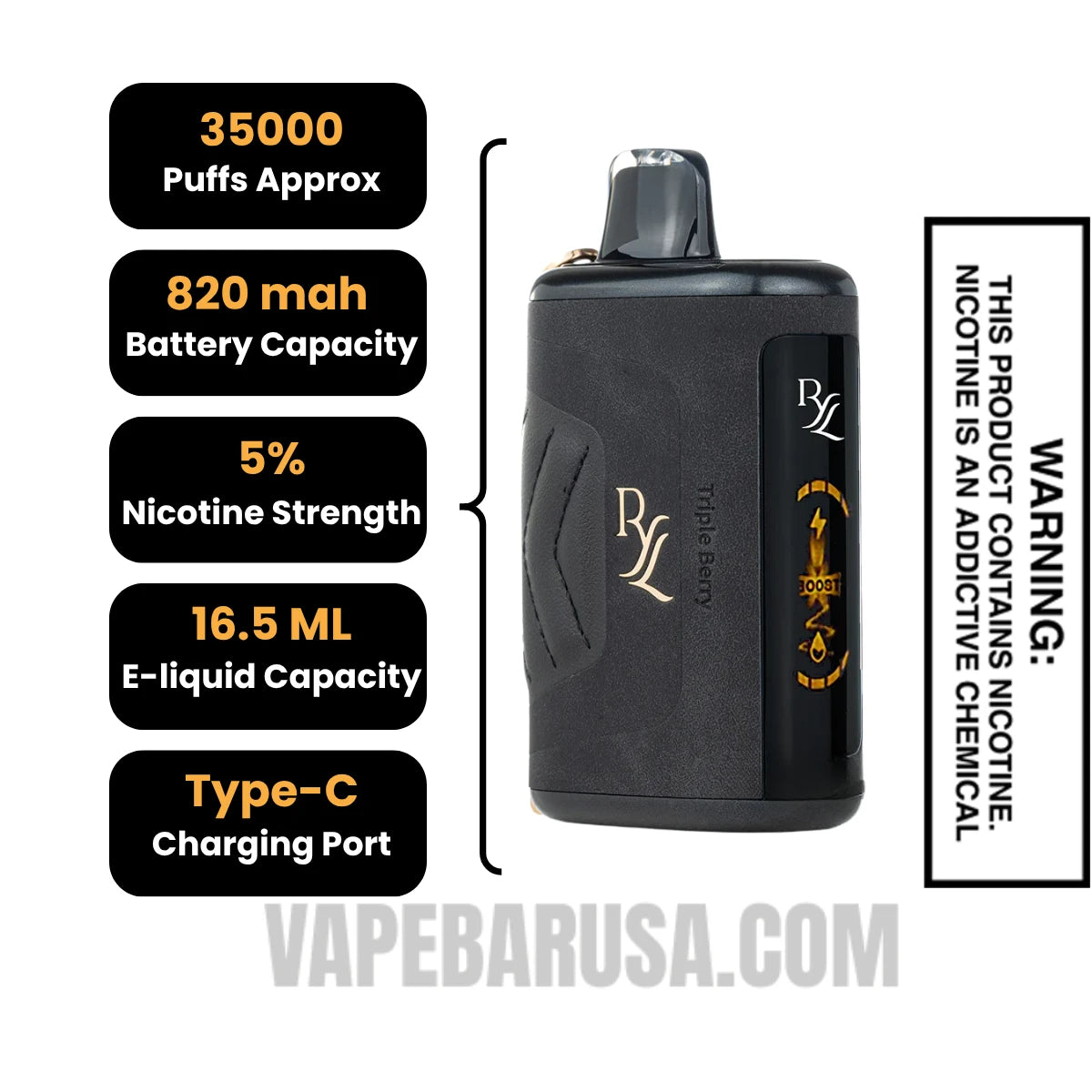 Triple Berry RAZ RYL Disposable Vape Specifications