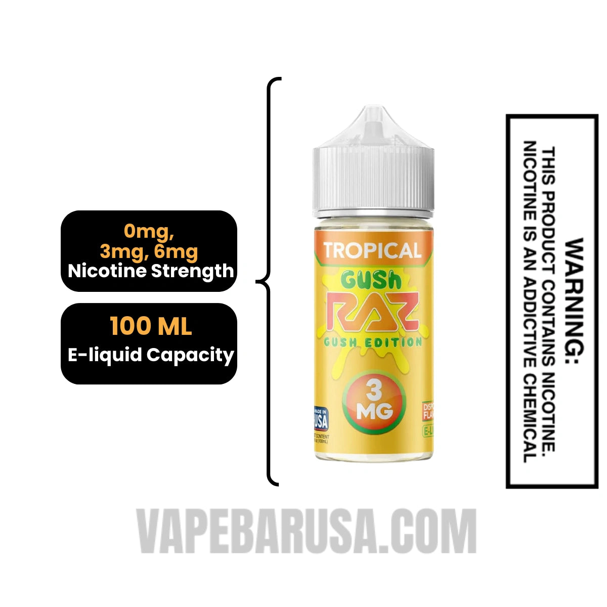 Tropical Gush RAZ Vape Juice 100 ML Specifications 