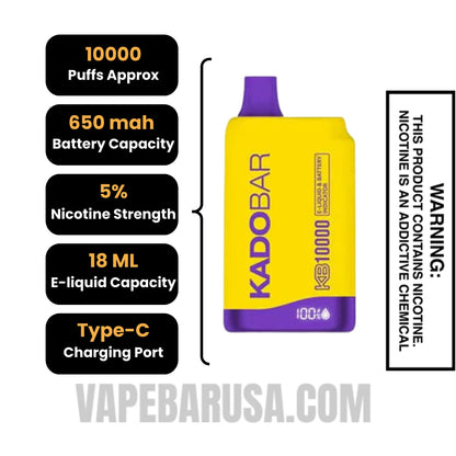 Tropical Rainbow Blast Kado Bar KB10000 Disposable Vape Specifications