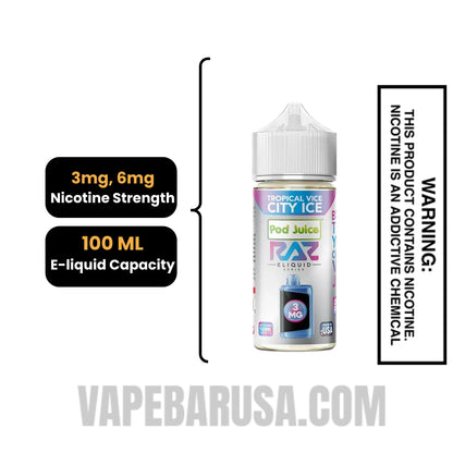 Tropical Vice City Ice Pod Juice X RAZ Vape Juice 100 ML Specifications
