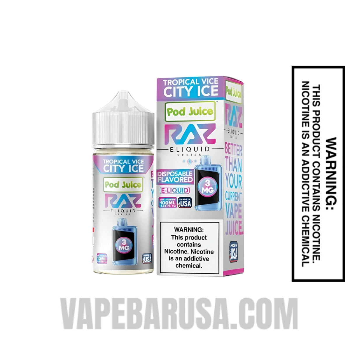 Tropical Vice City Ice Pod Juice X RAZ Vape Juice 100 ML with package box