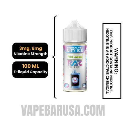 Tropical Vice City Ice RAZ Vape Juice 100 ML Specifications