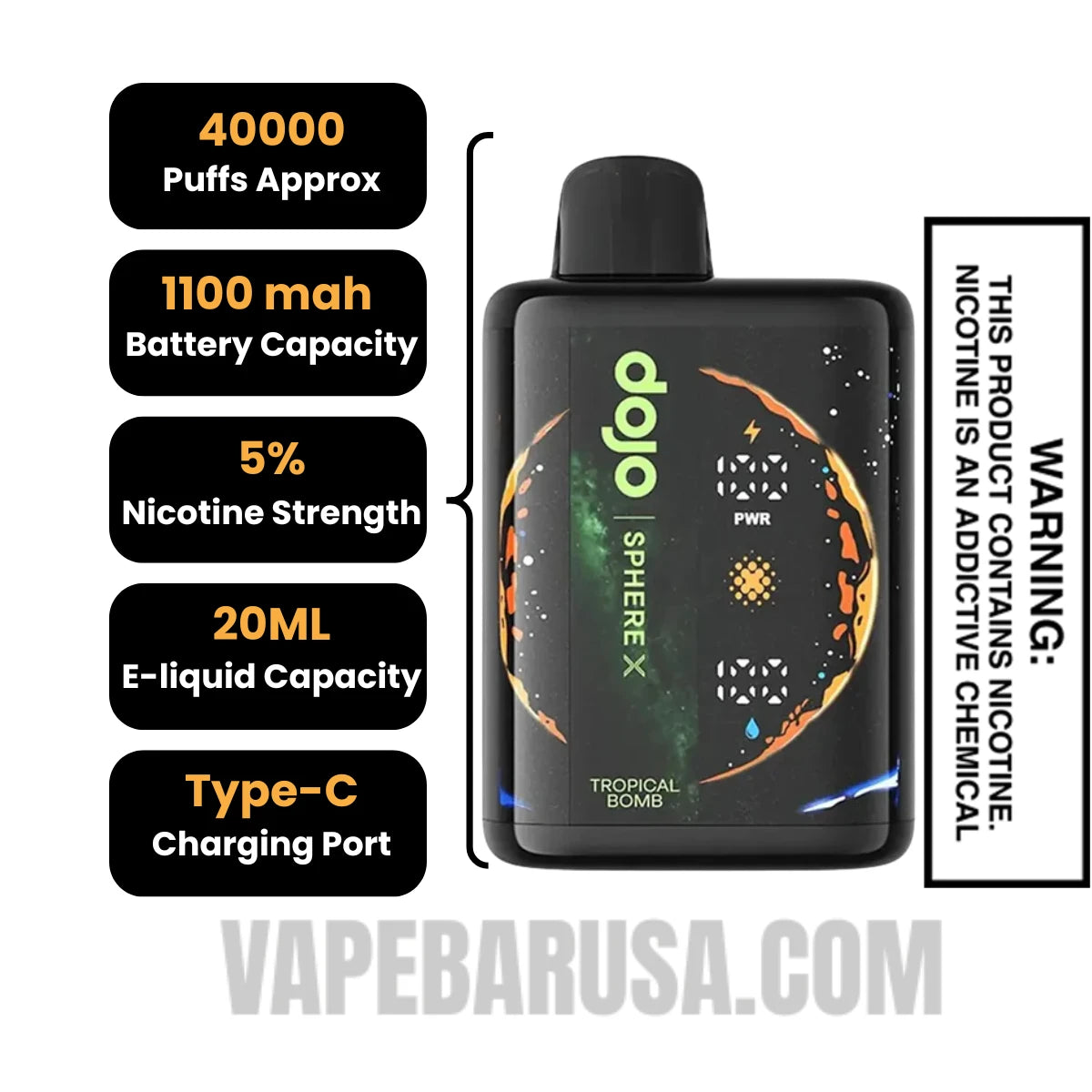 Tropical Bomb Dojo Sphere X 40K Disposable Vape Specifications