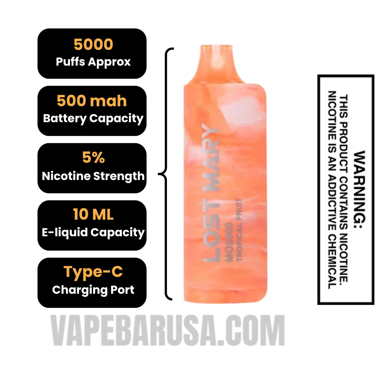 Tropical Fruit Lost Mary MO5000 Disposable Vape Specifications 