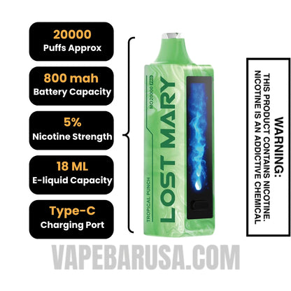Tropical Punch Lost Mary MO20000 Disposable Vape Specifications