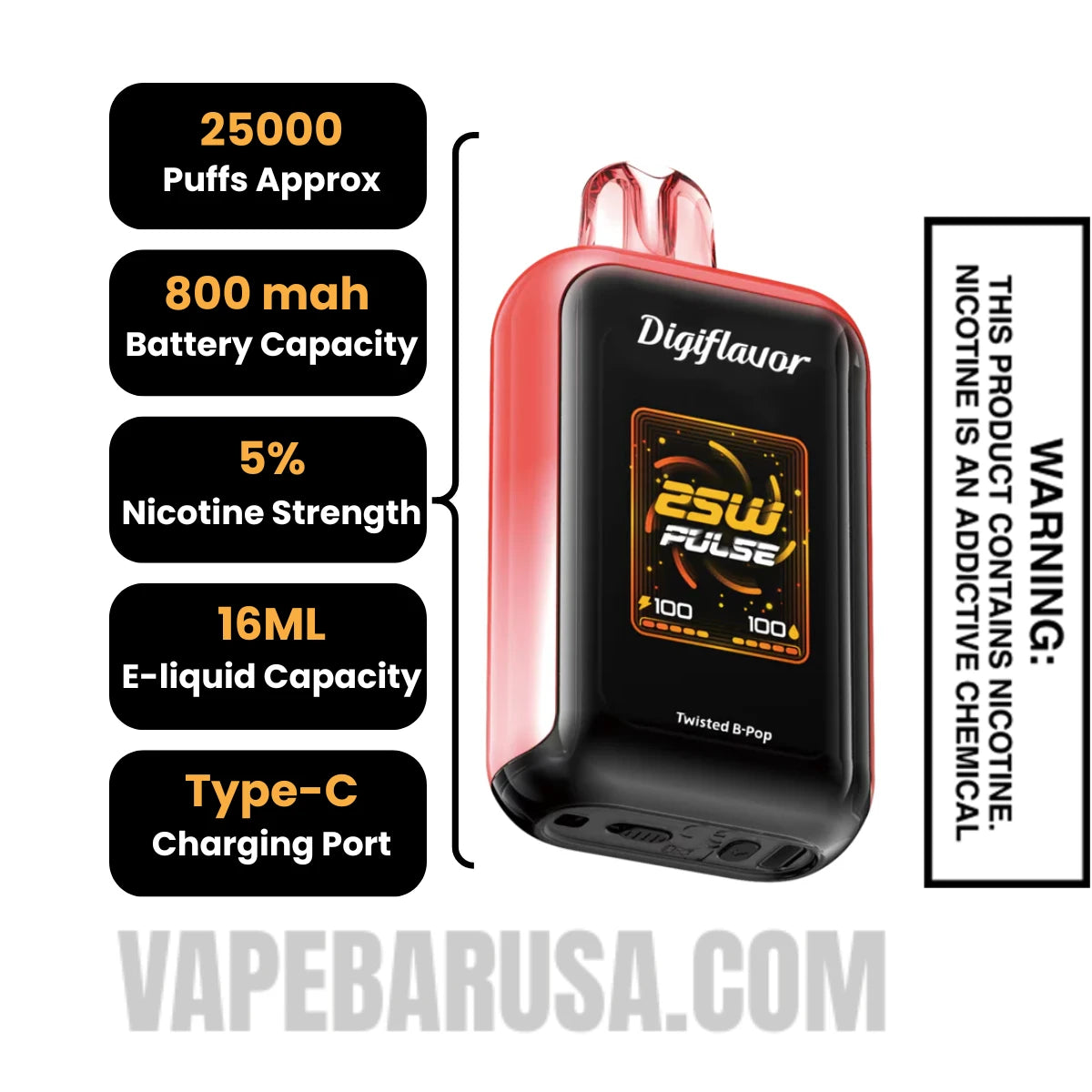 Twisted B Pop Digiflavor Sky 25K Vape Specifications