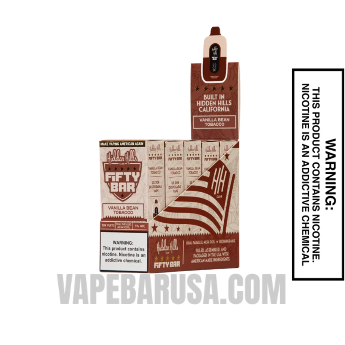 Vanilla Bean Tobacco Hidden Hills X Fifty Bar 20K Vape With Bundle Pack