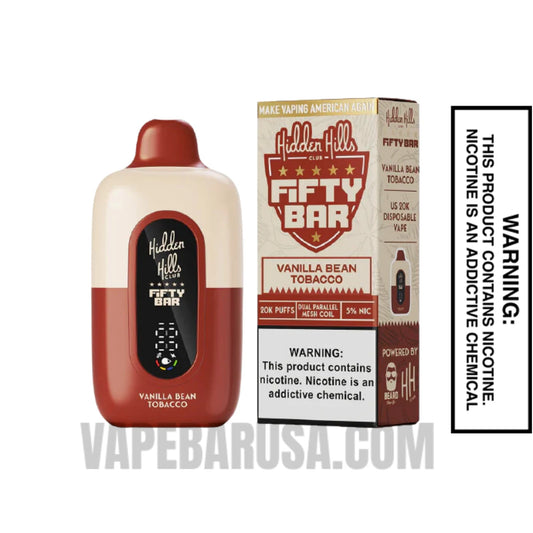 Vanilla Bean Tobacco Hidden Hills X Fifty Bar 20K Vape With Package Box