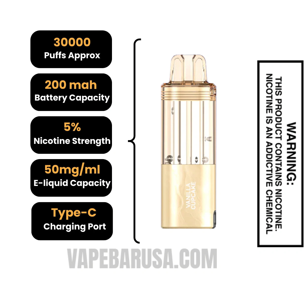 Vanilla Cupcake Foger Switch Pro 30K Disposable Pod Specifications