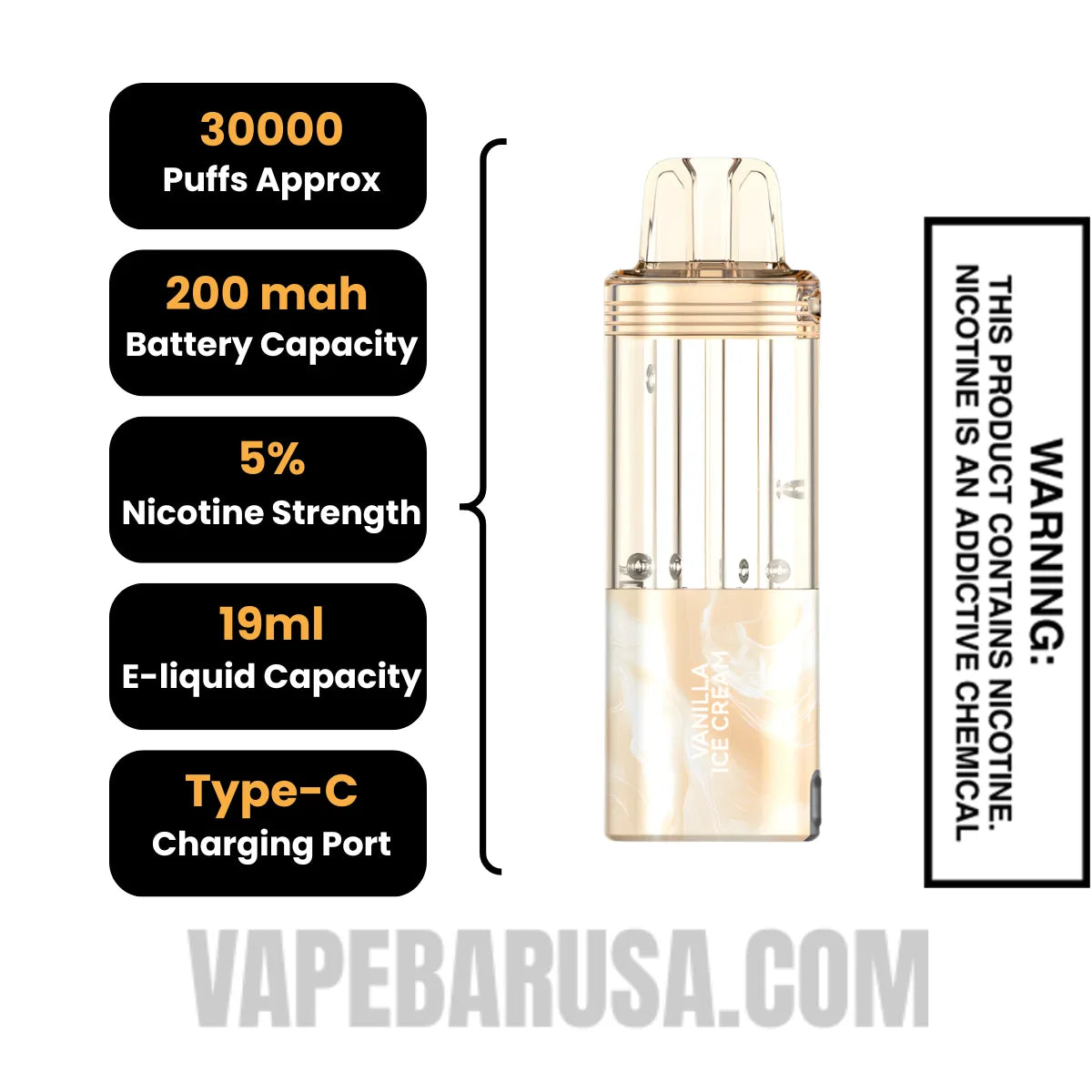 Vanilla Ice Cream Foger Switch Pro 30K Disposable Vape Pod Specifications