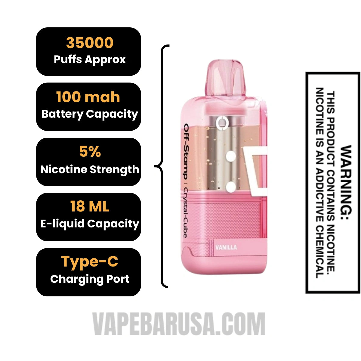 Vanilla Off Stamp X Cube Crystal Cube 35K Vape Pod Specifications