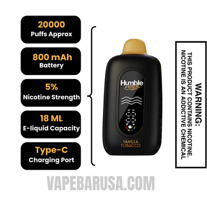 Vanilla Tobacco Humble X Fifty Bar 20K Disposable Vape Specifications