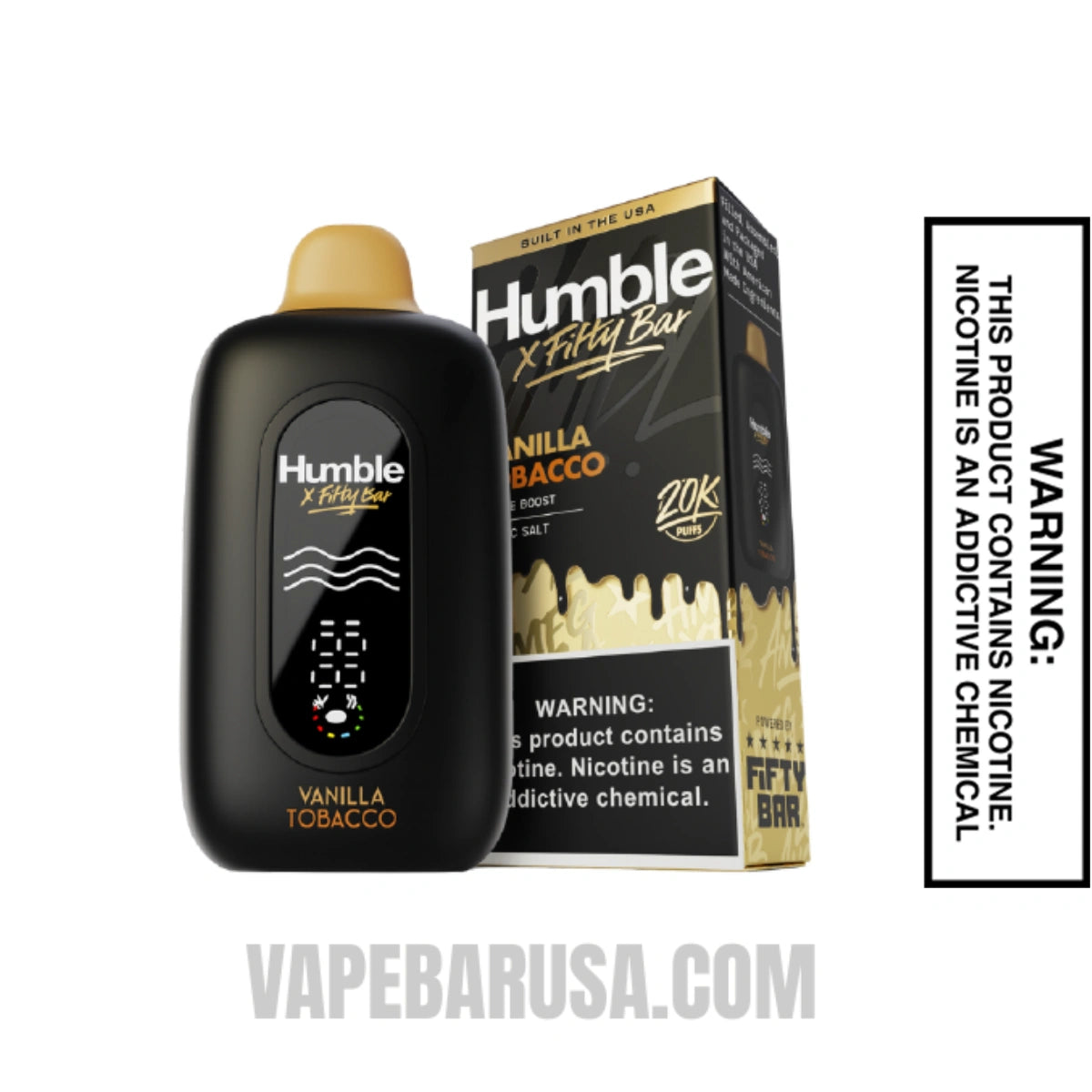 Vanilla Tobacco Humble X Fifty Bar 20K Disposable Vape with package box