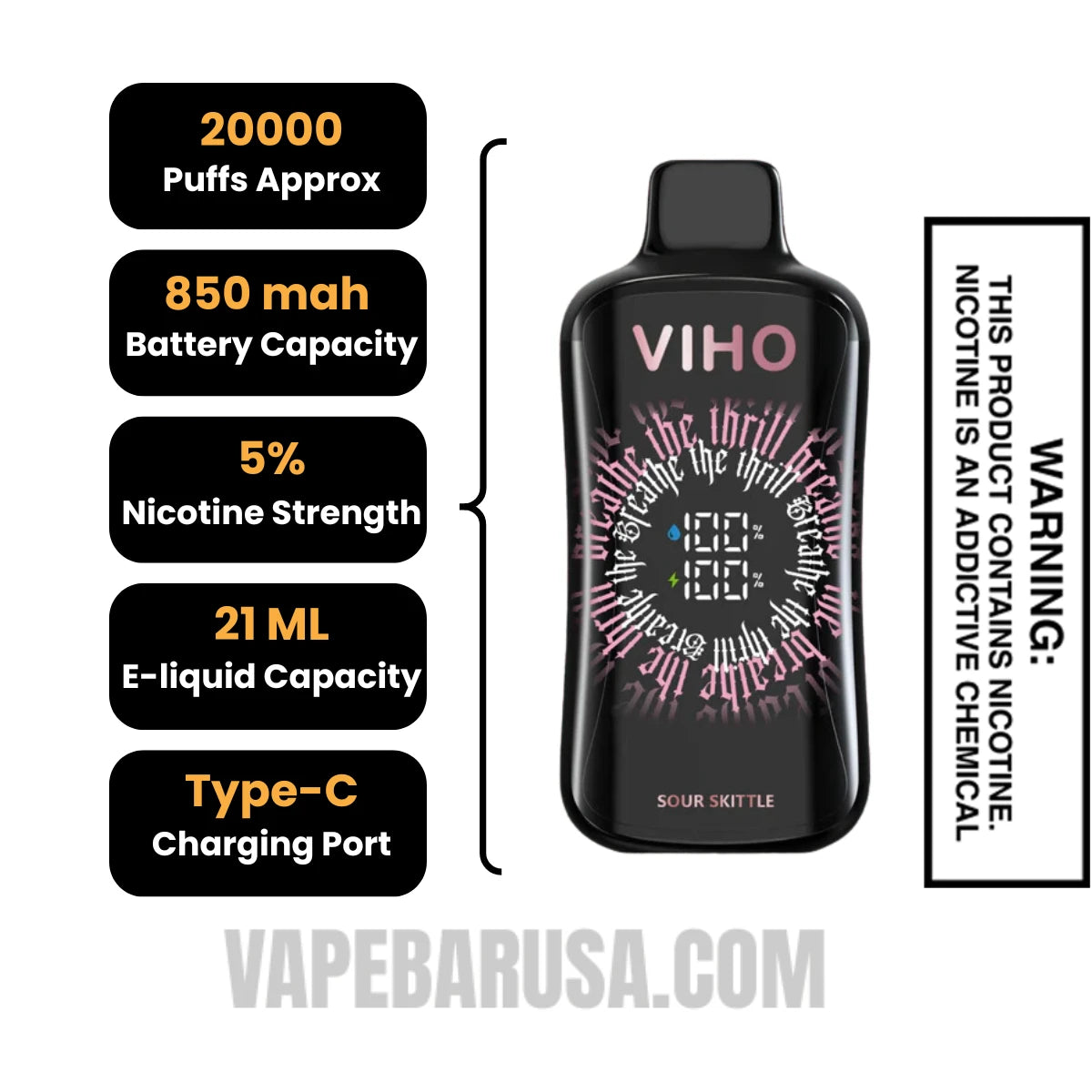 Sour Skittle VIHO Supercharge Pro Disposable Vape Specifications