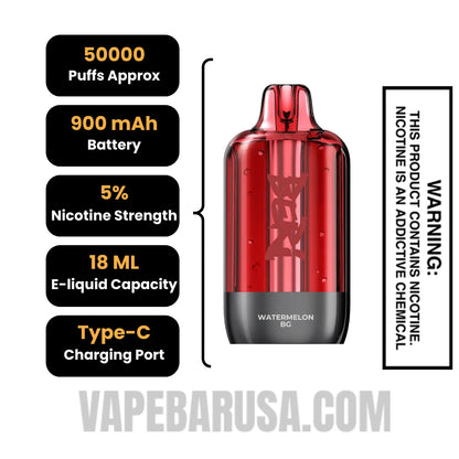 Watermelon BG Beri Cliq 50K Disposable Vape Pod Specifications