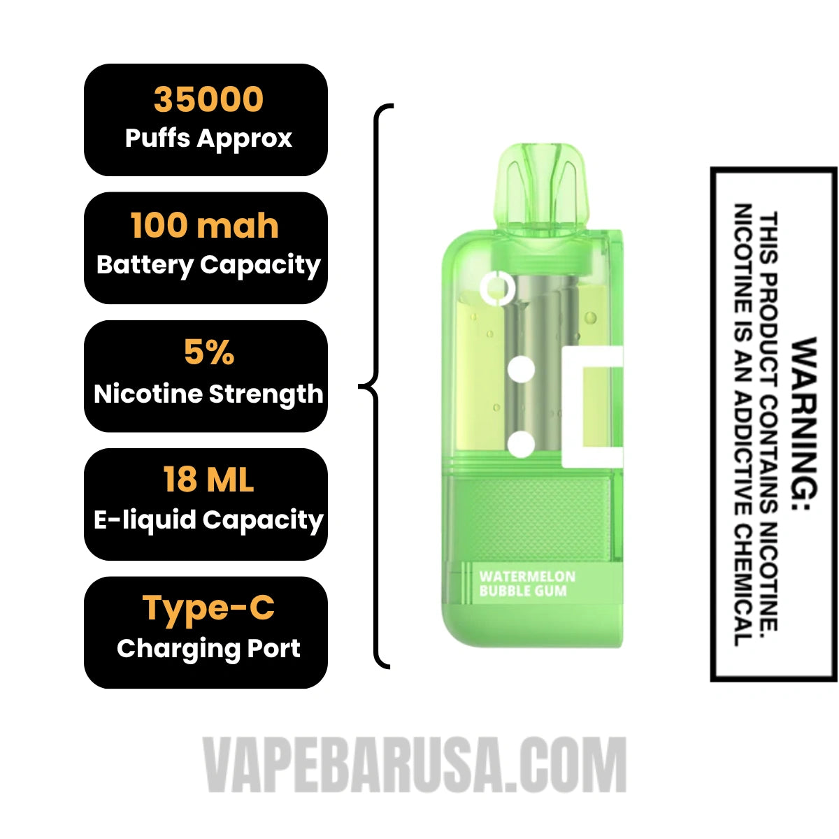 Watermelon Bubble Gum Off Stamp X Crystal Cube 35K Disposable Vape Pod Specifications 