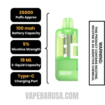 Watermelon Bubble Gum Off Stamp X Crystal Cube 35K Disposable Vape Pod Specifications 