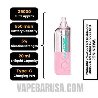 Watermelon Bubblegum Kado Bar Snap 2.0 35K Disposable Vape Pod Specifications