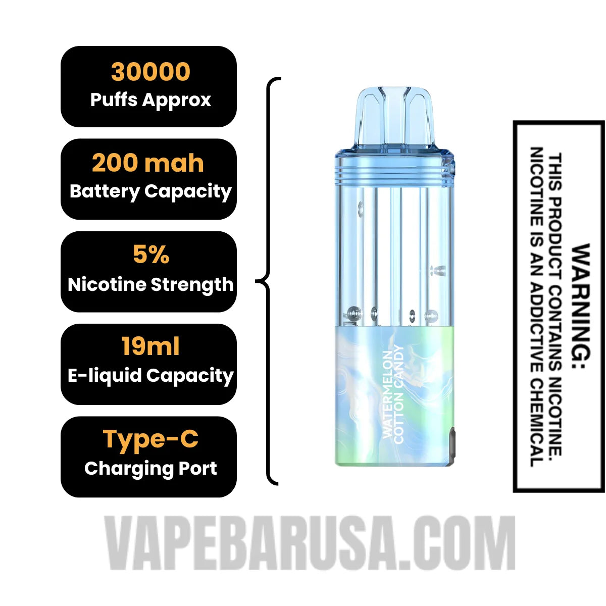 Watermelon Cotton Candy Foger Switch Pro 30K Disposable Vape Pod Specifications