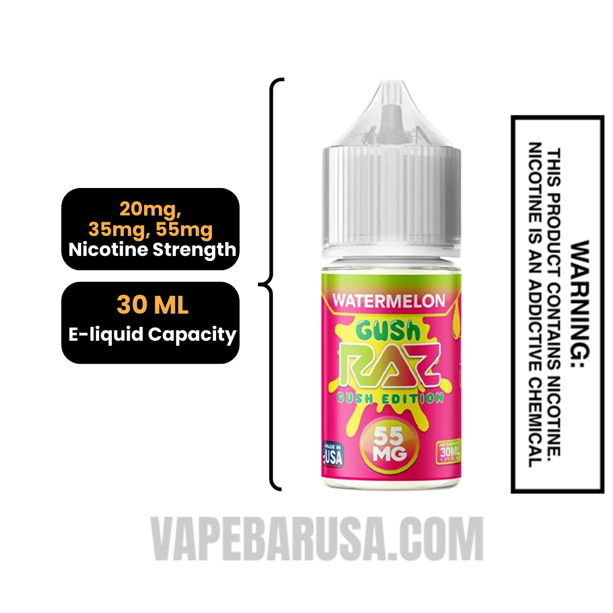 Watermelon Gush RAZ Salt Nic Juice 30 ML Specifications