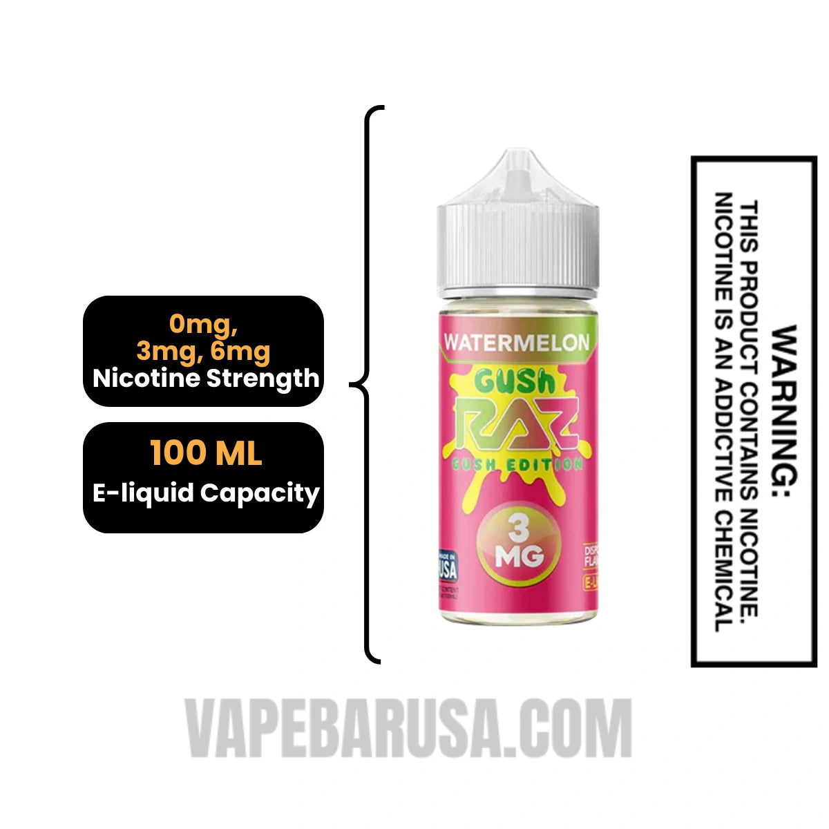 Watermelon Gush RAZ Vape Juice 100 ML Specifications 