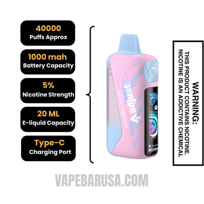 Watermelon Ice Adjust MyRusher 40K Disposable Vape Specifications