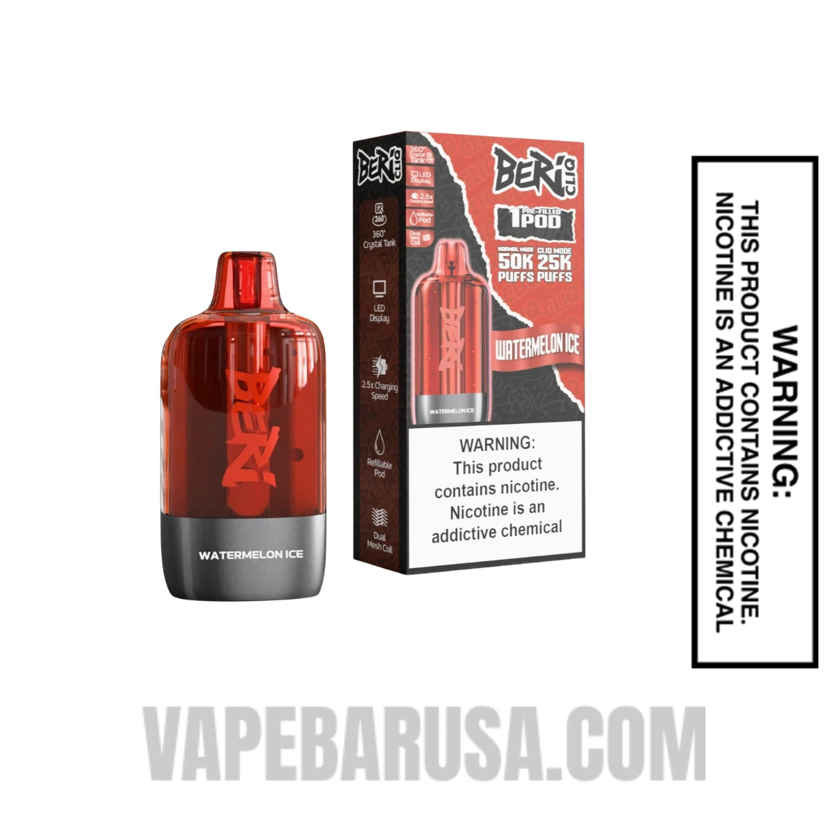Watermelon Ice Beri Cliq 50K Disposable Vape Pod With Package Box